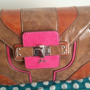 Guess Whitney Brown Multicolor Patent Leather Bag