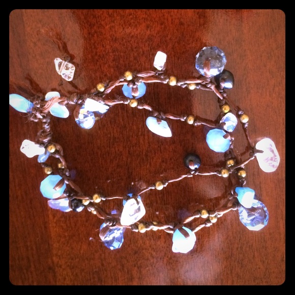 Beautiful blue gem stone bracelet with leather