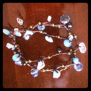 Beautiful blue gem stone bracelet with leather