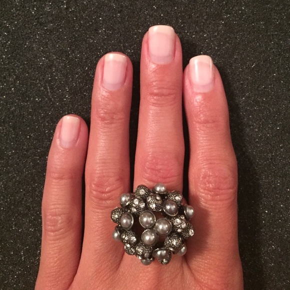 Lia Sophia Gray Pearl and Silver Cocktail Ring