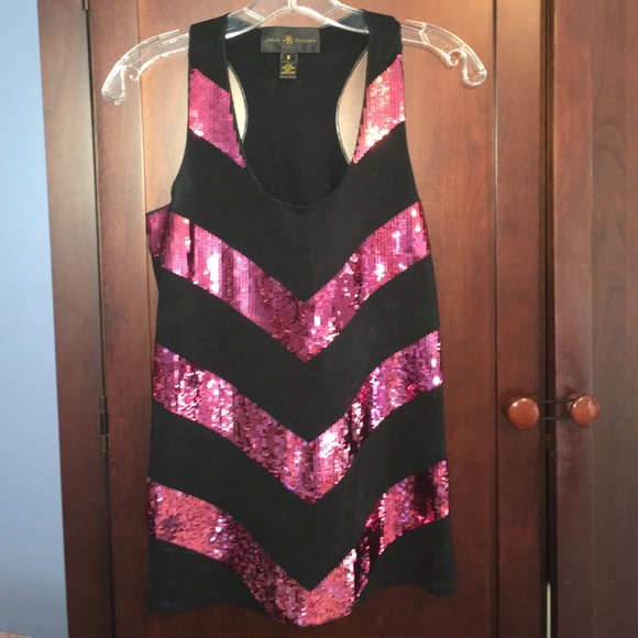 Julie Brown Black & Pink Sequin Racerback Tank