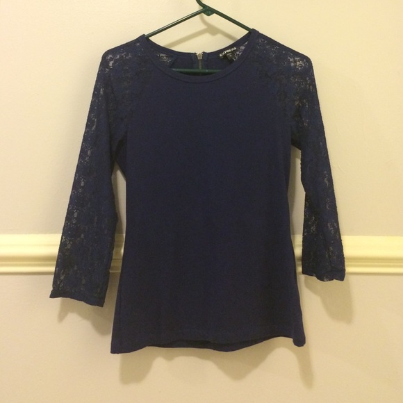 Express navy top with lace sleeves