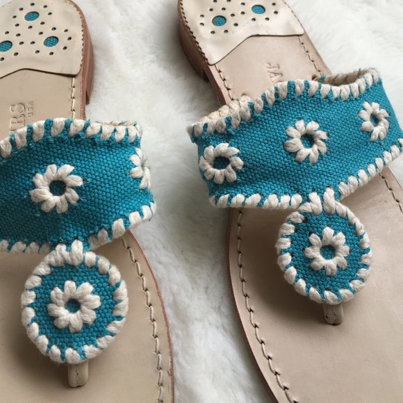 HP!! 💕🌸New Jack Rogers Canvas Aqua Sandals 7 1/2 - Picture 2 of 4