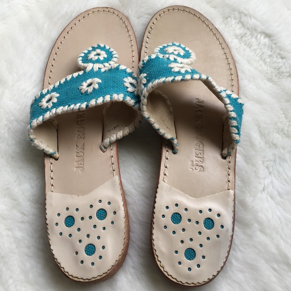HP!! 💕🌸New Jack Rogers Canvas Aqua Sandals 7 1/2 - Picture 3 of 4