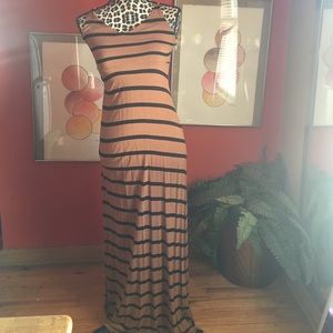 Tan black stripe maxi dress