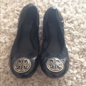 Tory Burch black and gold Caroline flats