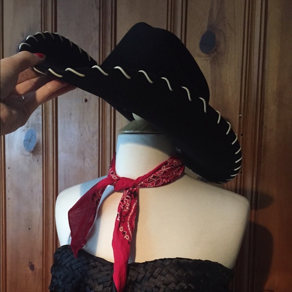 Vintage inspired black cowboy hat main image 4
