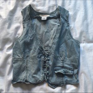 Cropped Pinstripe Jean Vest
