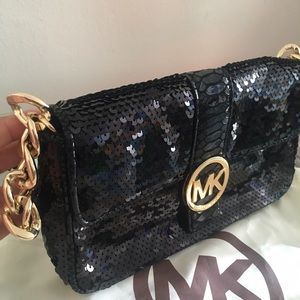 MICHAEL KORS black Fulton Sequined Baguette