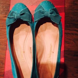 Ferragamo my pretty flat teal suede
