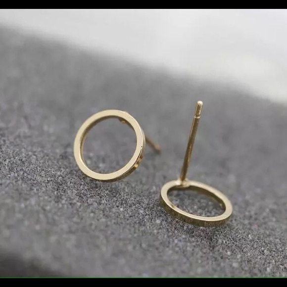 • SALE • Cute Gold Circle Stud Earrings • - Picture 2 of 2
