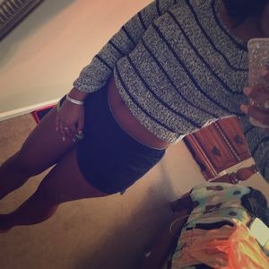 Black and white striped crop sweater