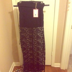 Long black lace maxi skirt with split