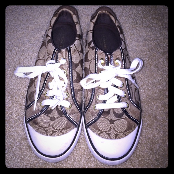 Authentic Coach Barrett Tan logo print sneakers