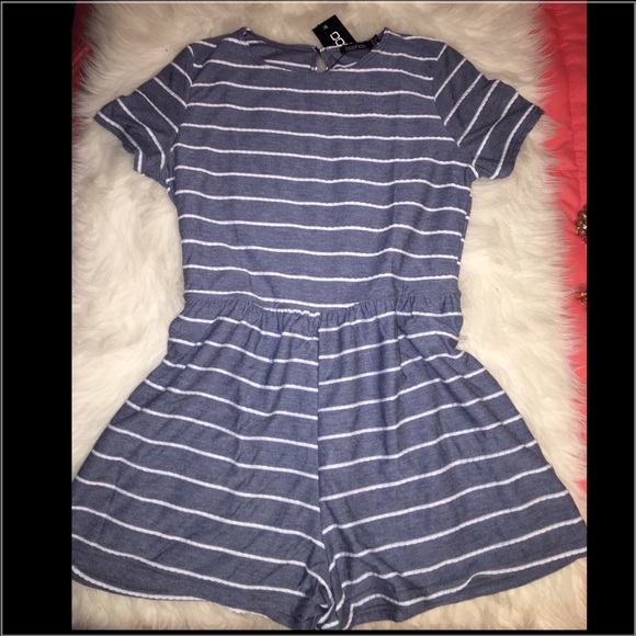 NWT Blue & White Striped Romper - Picture 2 of 2