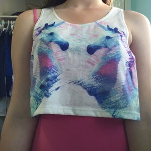 A cropped top with unicorns