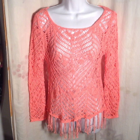 Xhilaration Tops - Xhilaration - Pink Crochet Beach Sexy Cover Up