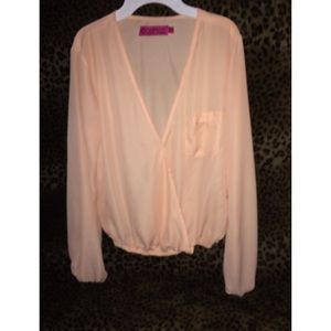 Peach chiffon loose long sleeve shirt