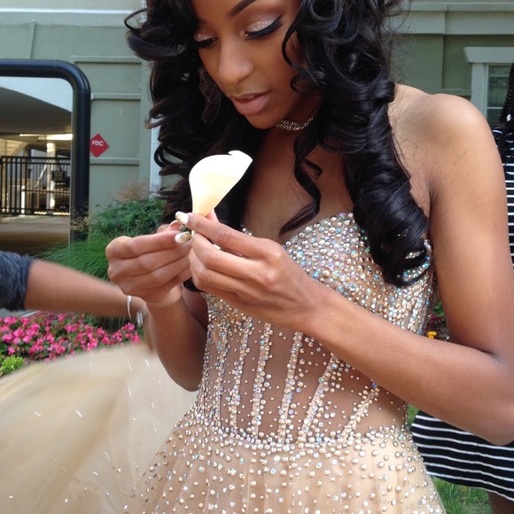 Beautiful champagne jeweled evening gown - Picture 3 of 4