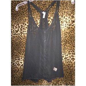 Black chiffon button up tank top
