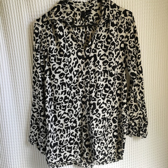 Black and white animal print button up