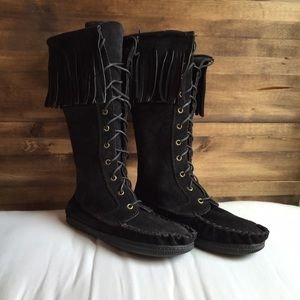 Festival Boho Black Moccasin Boots