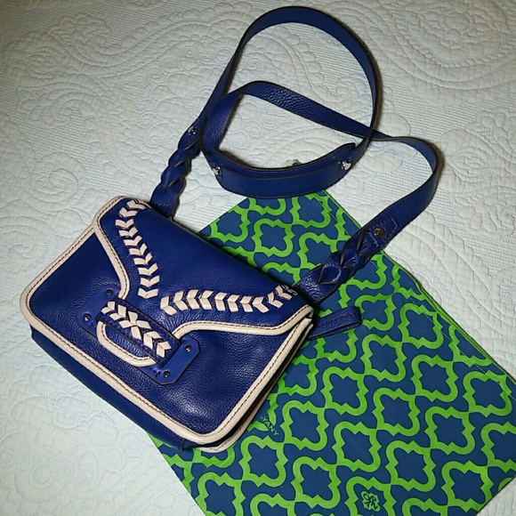ORYANI INDIGO BLUE PEBBLE LEATHER CROSSBODY - Picture 3 of 4