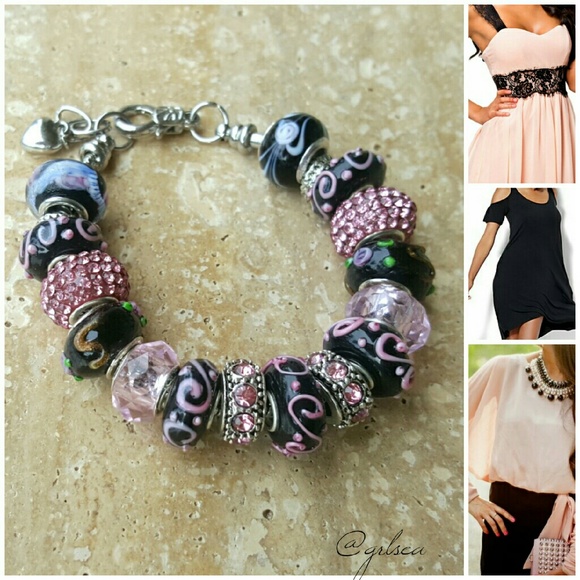 SOLD ~roxy- bold black and pink charm bracelet - Picture 2 of 4