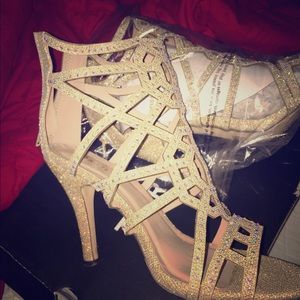 Champagne "rhinestone studded heels