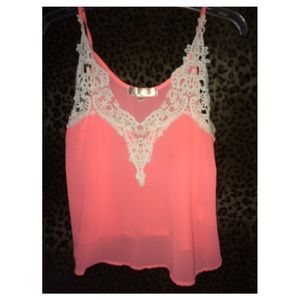 Neon orange chiffon lace tank