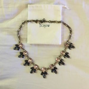 J Crew necklace in pink and dark grey stones.