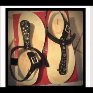 Black bejeweled sandals