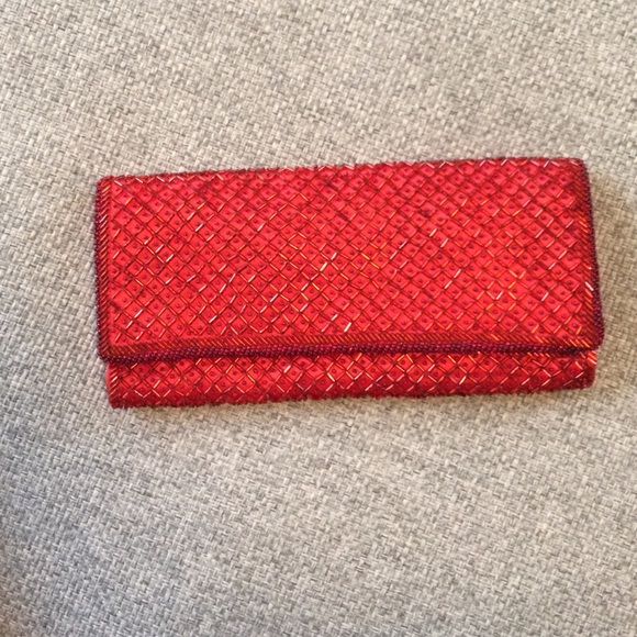 Vintage red beaded clutch