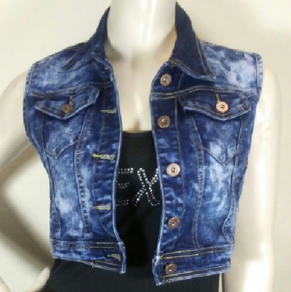 Distressed Cropped Denim Vest