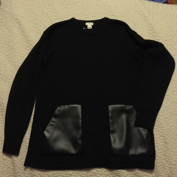 J. Crew factory black sweater faux leather pockets