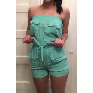 Strapless blue romper