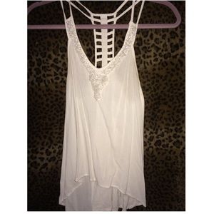 White tank with silver beading
