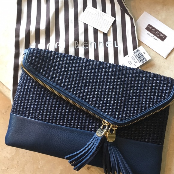 henri bendel Handbags - Henri Bendel Debutant straw clutch Navy Blue NWT