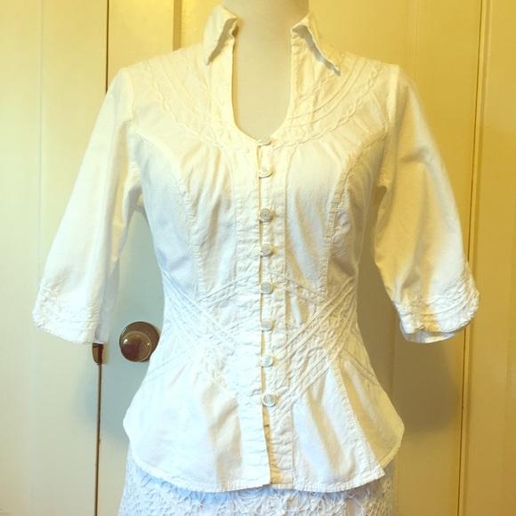 Vintage Button Down Shirt with Detailed Bodice - Picture 1 of 3
