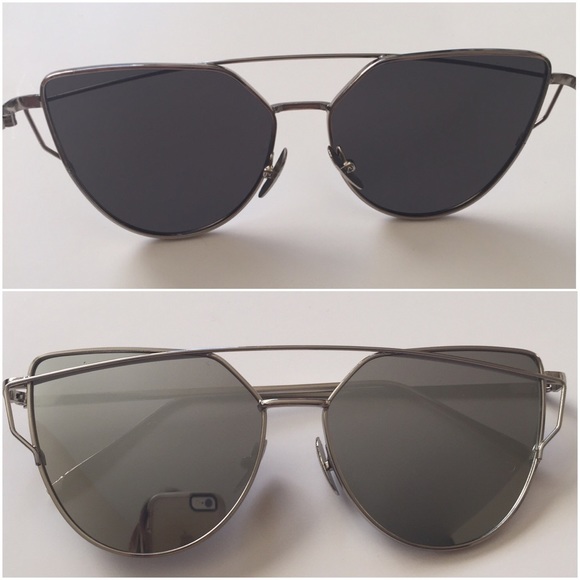 LAST ONE! Silver Mirror Lens Cross Wire Sunglasses - Picture 3 of 4