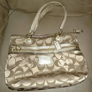 Coach Poppy Daisy Signature Handbag Gold Khaki