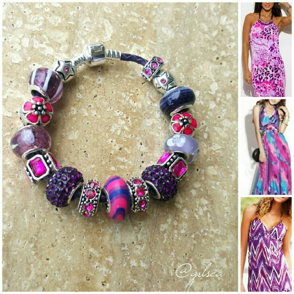 SOLD Purple and pink leather bracelet - Picture 2 of 5