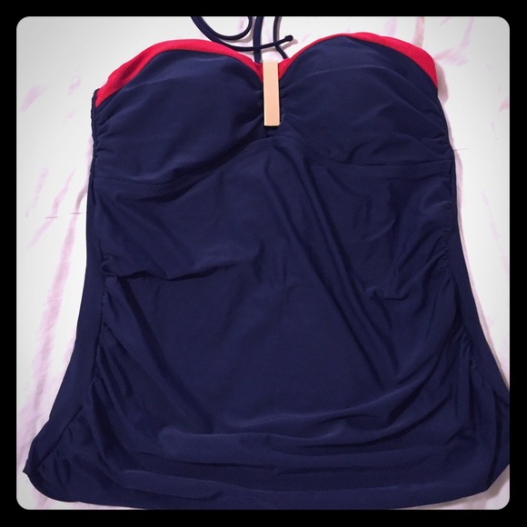 XL Navy & Magenta halter tankini top.