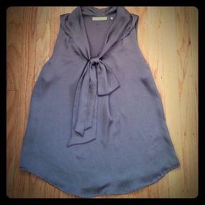 Grey silky blouse with bow detail