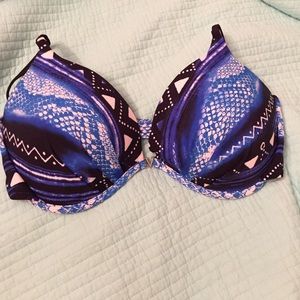 Blue black and white Aztec bathing suit top