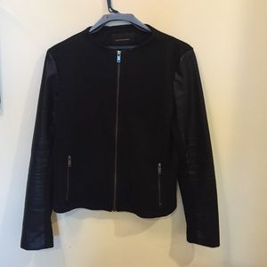 Wool and vegan leather fitted upscale Moto jacket
