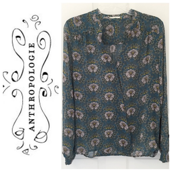 Anthropologie Floral Faux Wrap Blouse Top Teal