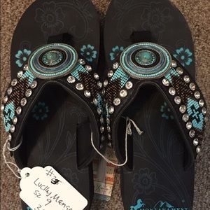Turquoise thicker flip flops w/cross design