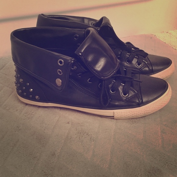 Black Leather Studded Sneakers 💀