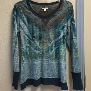 Xhilaration teal, green, and blue crinkle-dye top